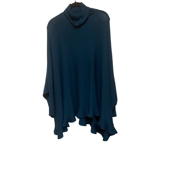 T-Neck Poncho Ocean Teal Medium Size Cozy & Stylish Layering Piece For Women - Picture 1 of 3